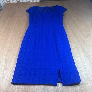 Nanette Lepore Blue Textured Sheath Dress Size 8 Cap Sleeve Lined